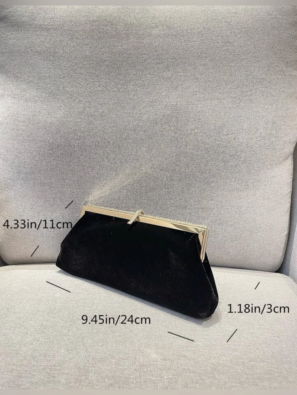 Elegant Black Velvet Clutch with Rhinestone Gold Trim